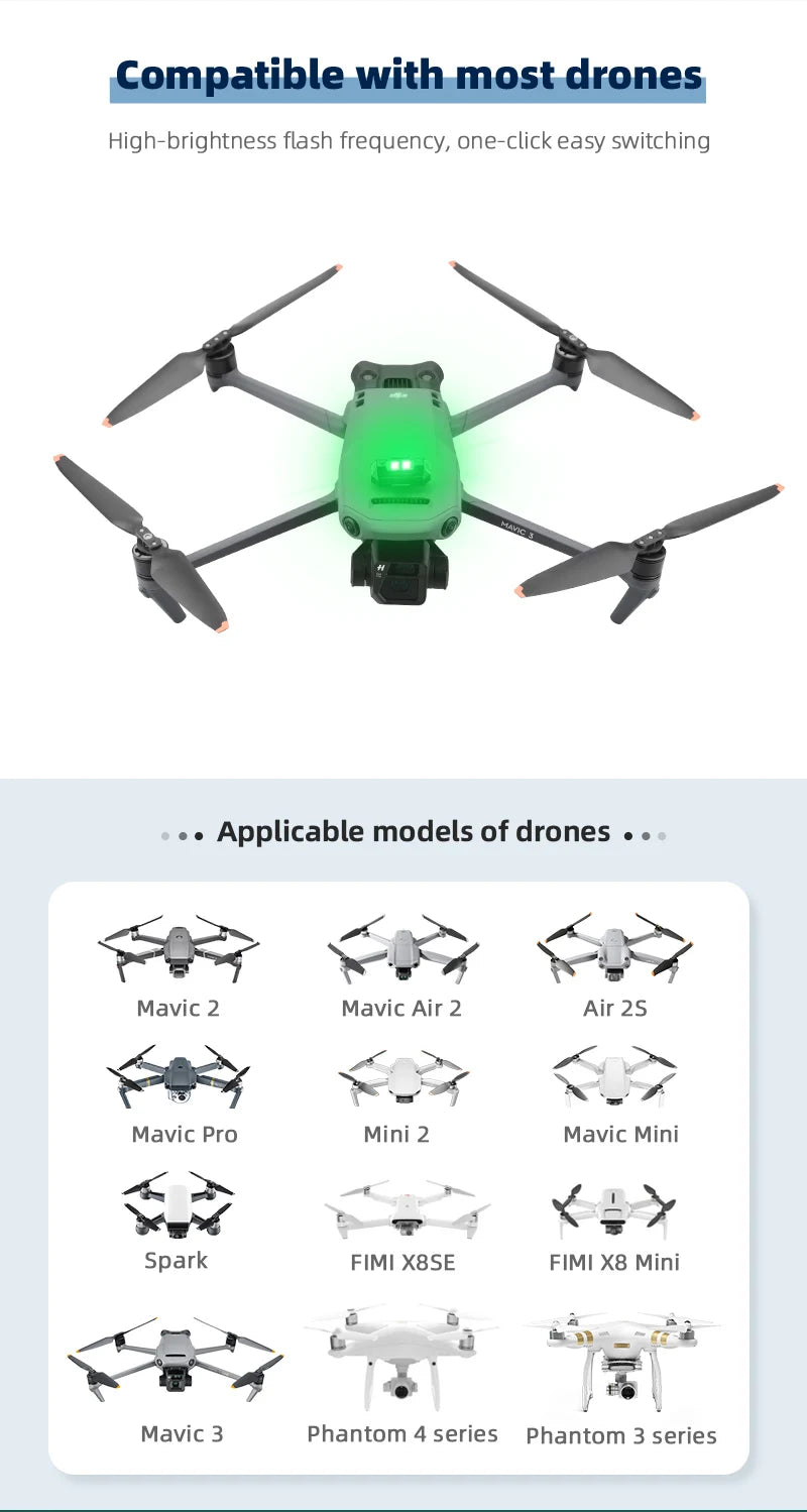 Compatible with most drones High-brightness flash frequency, one-click easy switching App