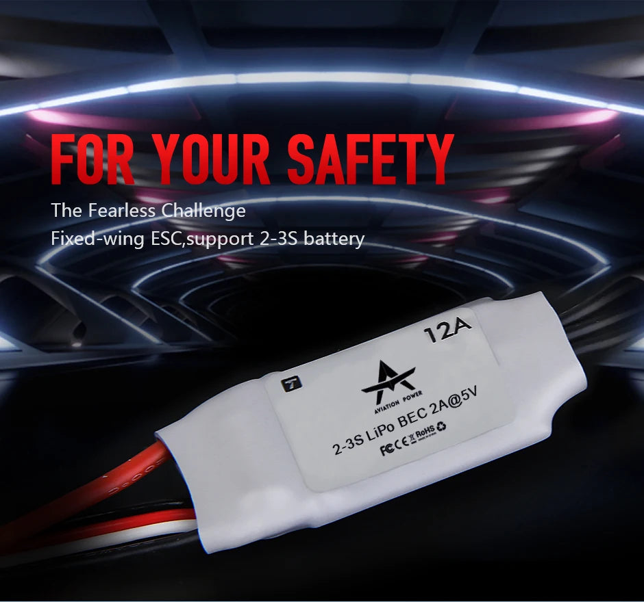 T-MOTOR AT Series ESC, The Fearless Challenge Fixed-wing ESC,support 2-3S battery 12A 2A@