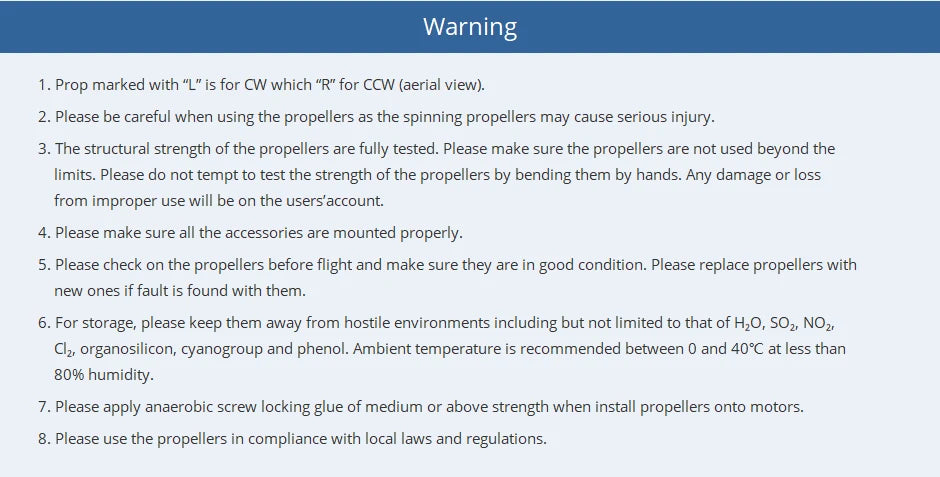 T-motor FA18.2x5.9 Folding Prop, the structural strength of the propellers are fully tested . please be careful when using the