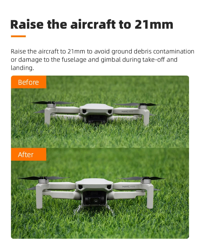 Raise the aircraft to 21mm to avoid ground debris contamination or damage to the fuselage and
