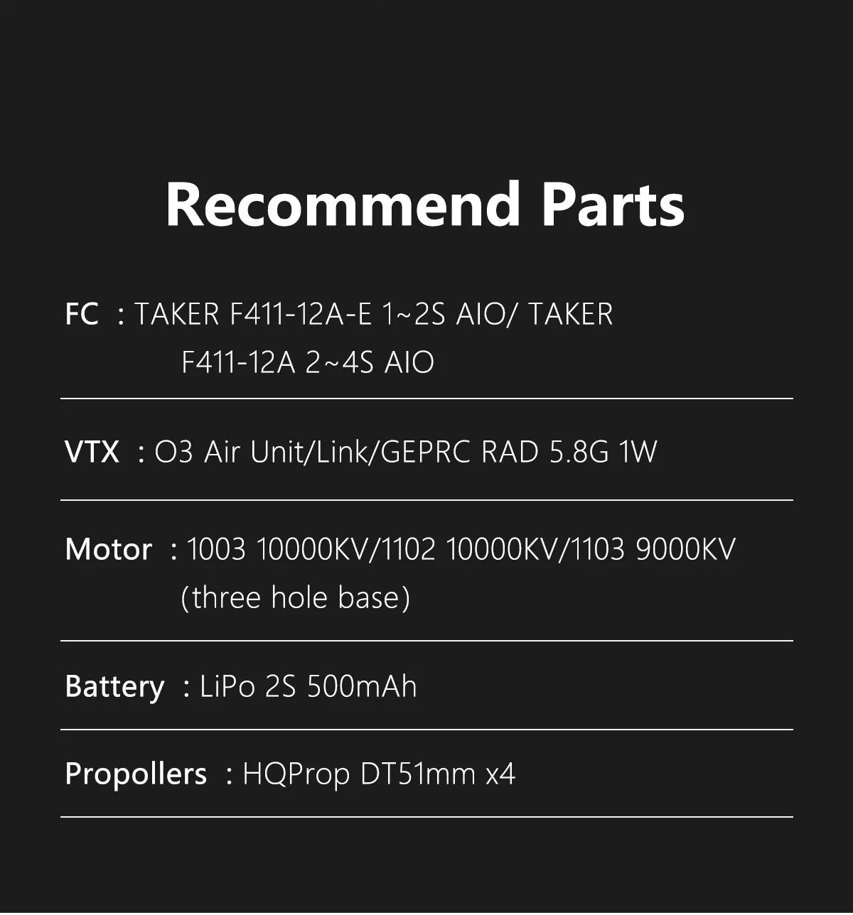 GEP-DS20 Frame 2Inch Parts Propeller Accessory, Battery LiPo 2S 5OOmAh Propollers HQProp DTS
