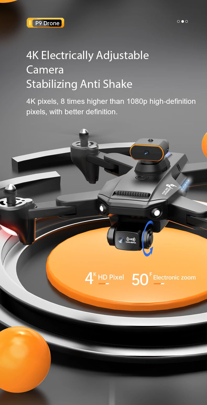 P9 Drone - ESC 8K Professional Dual HD Camera Obstacle Avoidance Aerial Photography Foldable Quadcopter RC Helicopter Toy 19 P9 Drone, 8 times higher than 108op high-definition pixels