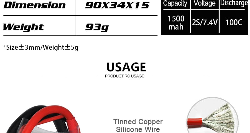 HRB 2S 3S 4S 5S 6S lipo Battery. gox34X15 Capacity Voltage Discharge 1500 mah 25/7.4