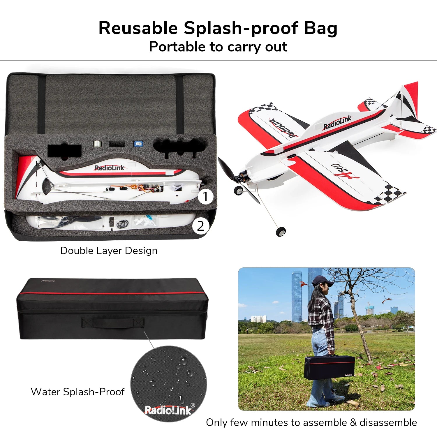 Radiolink A560 4CH RC Airplane, Reusable Splash-proof Bag Portable to carry out RadioLink 2 2 Double Layer Design