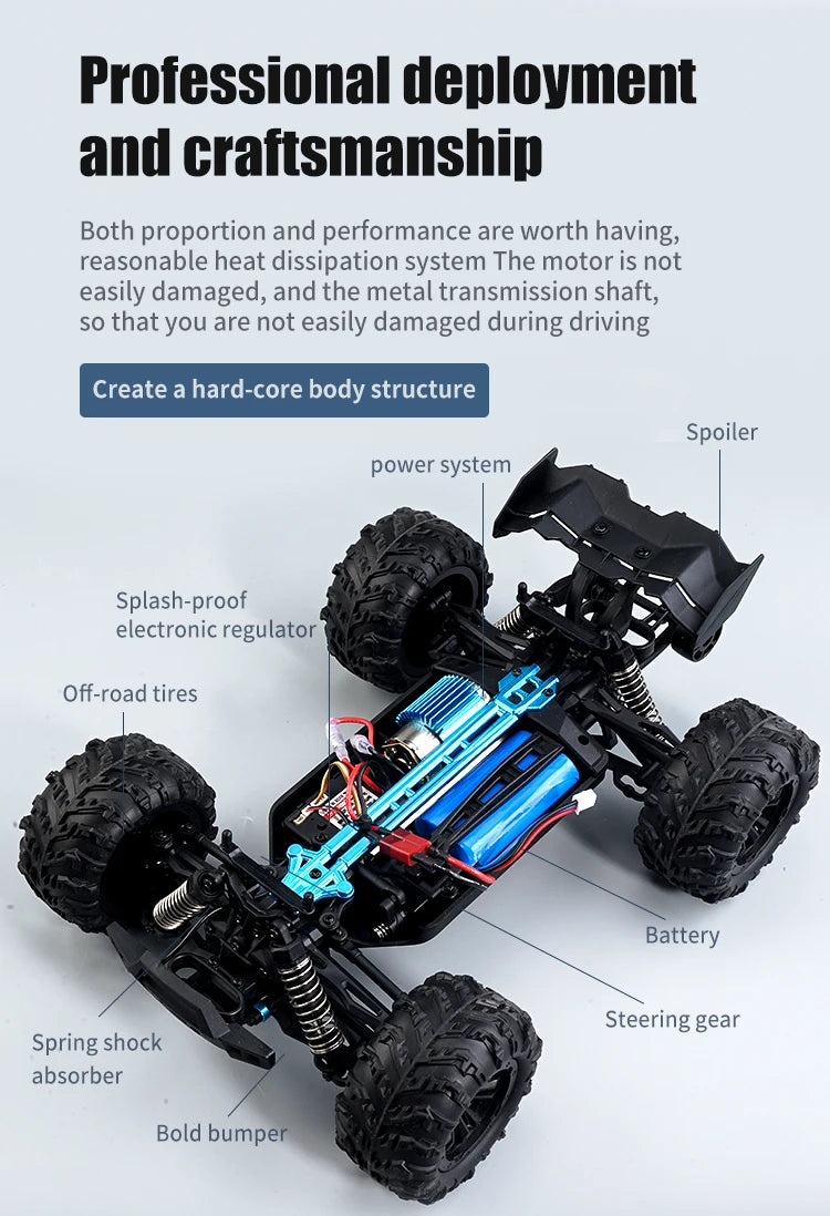 Rc Car, the motor is not easily damaged, and the metal transmission shaft; so that you are not easily