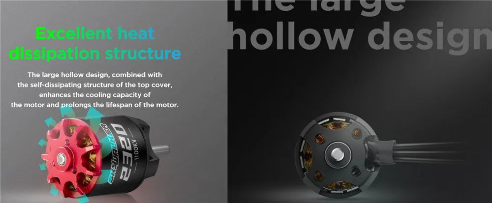 large hollow design enhances the cooling capacity of the motor . self-dissi