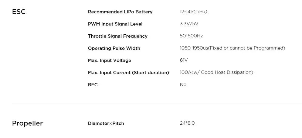 Hobbywing X6 Power System, ESC Recommended LiPo Battery 12-14S(LiPo) PWM In