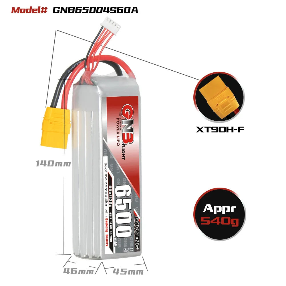 GNB 4S 6S 14.8V 22.2V 6500mAh 60C/120C Lipo Battery for FPV Drone