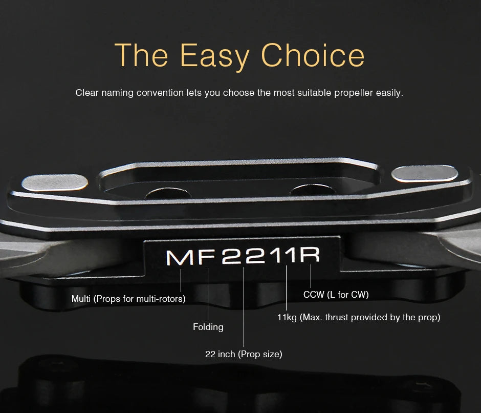 T-motor MF2211 Polymer 30 inch Folding propeller, Easy Choice Clear naming convention lets you choose the most suitable propeller easily . MF