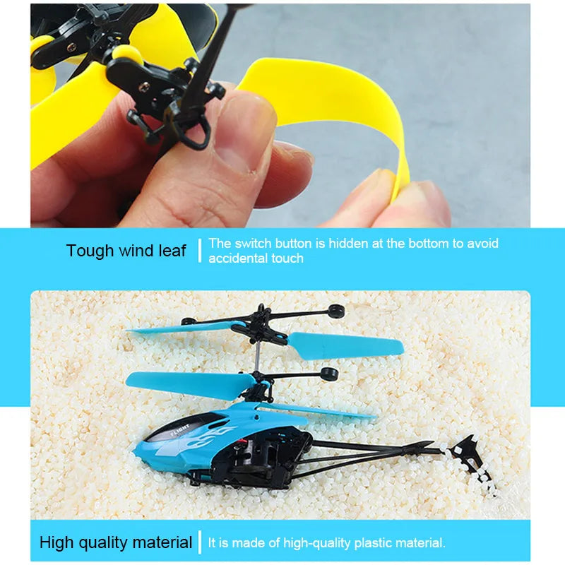 Two-Channel Suspension RC Helicopter, the switch button is hidden at the bottom t avoid Tough wind leaf accidental touch .