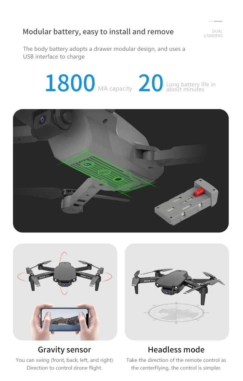 XKJ  E99 RC Mini Drone, modular battery, easy to install and remove dual camera5 the body battery