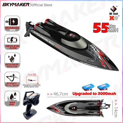 WLtoys WL916 RC Boat, WLtoys WL916 RC boat: 55km/h, brushless motor, 2.4GHz, 150m range, capsize recovery, low battery alarm, waterproof, anti-tilt, water cooling, 3000mAh battery, 46.7cm.