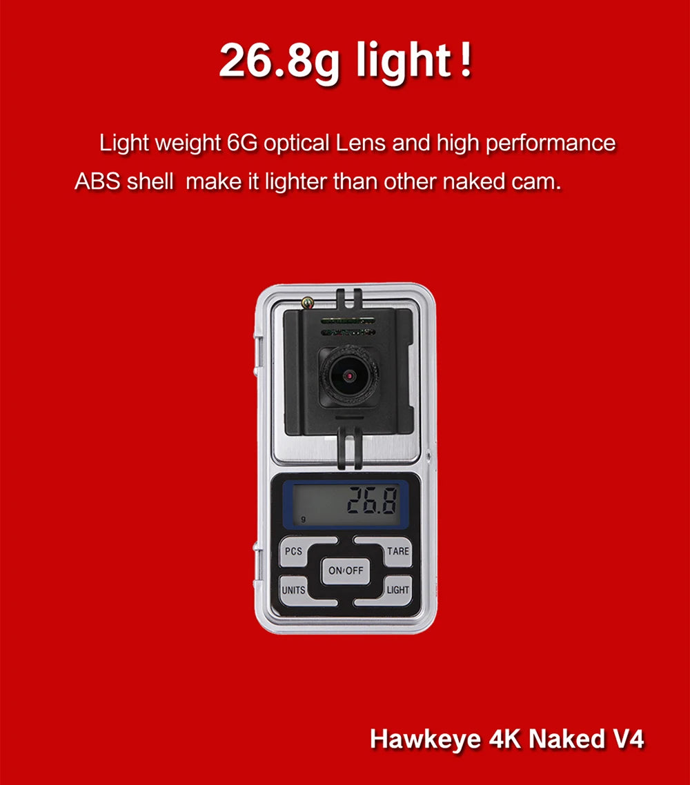 6G optical Lens and high performance ABS shell make it lighter than other naked cams .