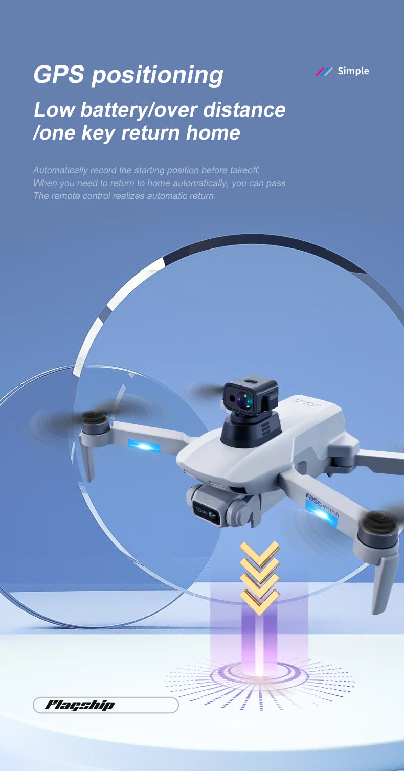 F8S Drone, GPS positioning Simple Low batterylover distance Ione key return home Automatically record the starting position