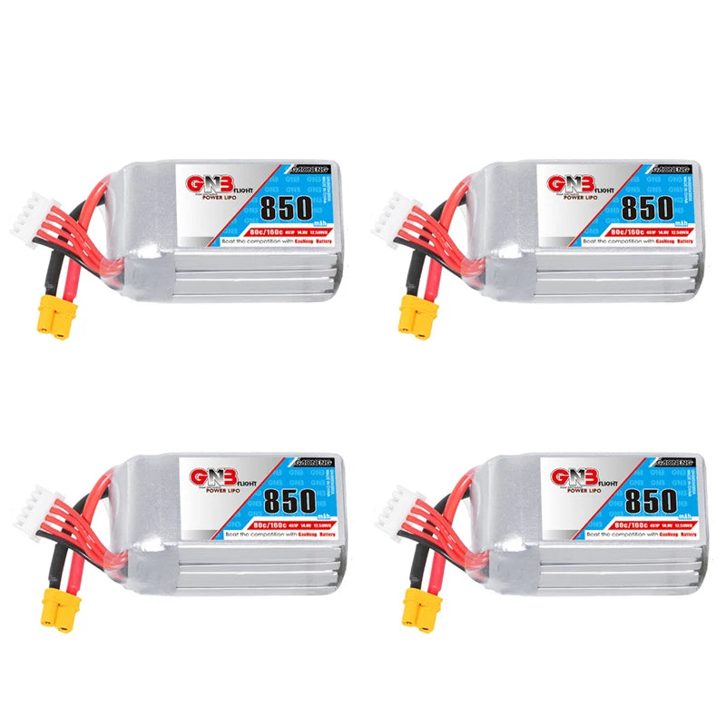 GNB 4S 14.8V 850mAh 80C/160C Lipo Battery, GNB 4S 14.8V 850mAh 80C/160C Li-Po battery designed for FPV racing drones.