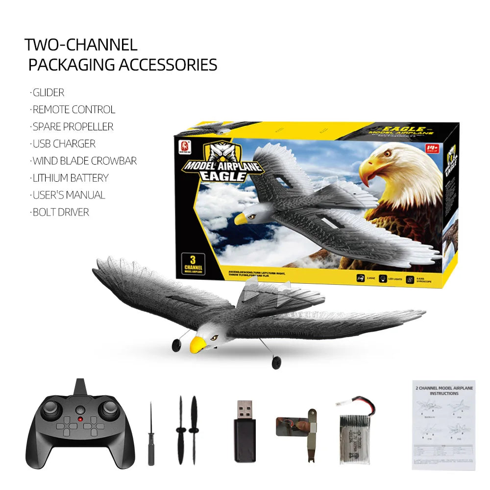 RC Plane Wingspan Eagle Bionic Aircraft Fighter, TWO-CHANNEL PACKAGING ACCESSORIES GLIDER RE