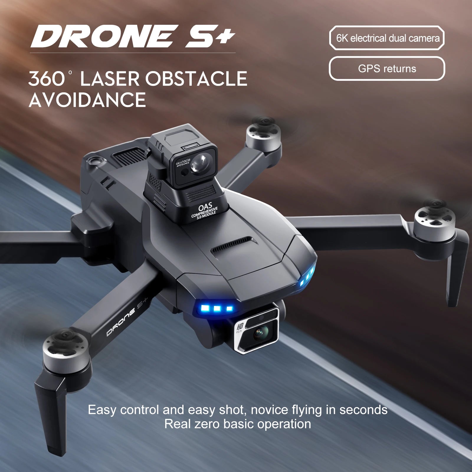 S+ Drone, DRONE 5* 6K electrical dual camera GPS returns 360 LASER OBSTACLE
