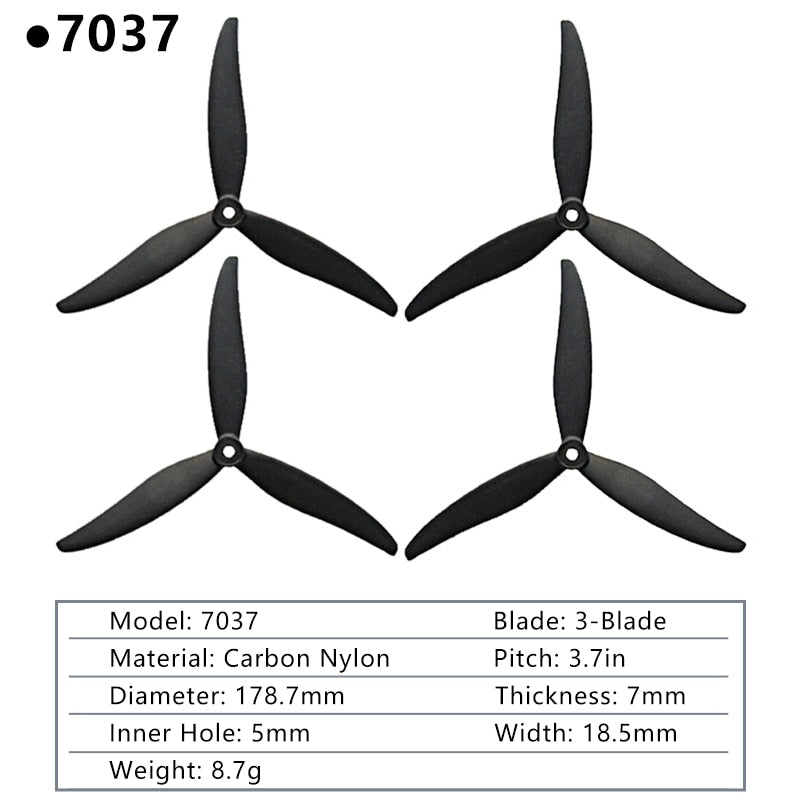 2PAIRS GEMFAN Drone Propeller, 7037 Blade: 3-Blade Material: Carbon Nylon Pitch: 3.7in Dia