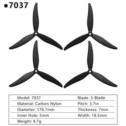 2PAIRS GEMFAN Drone Propeller, 7037 Blade: 3-Blade Material: Carbon Nylon Pitch: 3.7in Dia