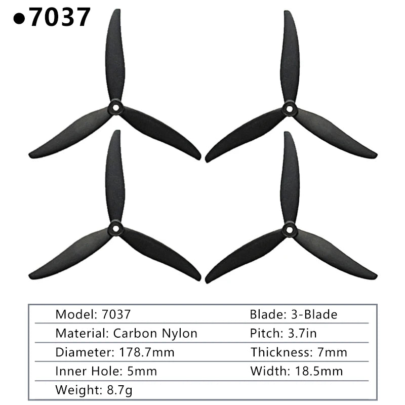 2PAIRS GEMFAN Drone Propeller. 7037 Blade: 3-Blade Material: Carbon Nylon Pitch: 3.7in Dia