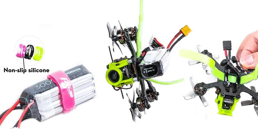 FLYWOO Firefly 1.6'' Baby Quad Analog V1.3 Micro Drone (GN405 FC) 1203 5500KV 14 durable battery pads made from PU material can stick to a battery at 90° on its