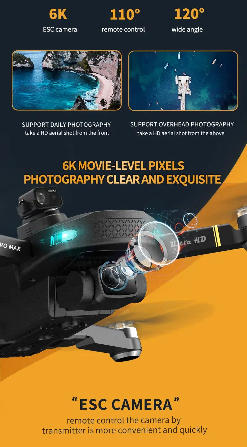 GD93 Pro Max Drone, 6k 1109 1200 esc camera remote control wide angle support