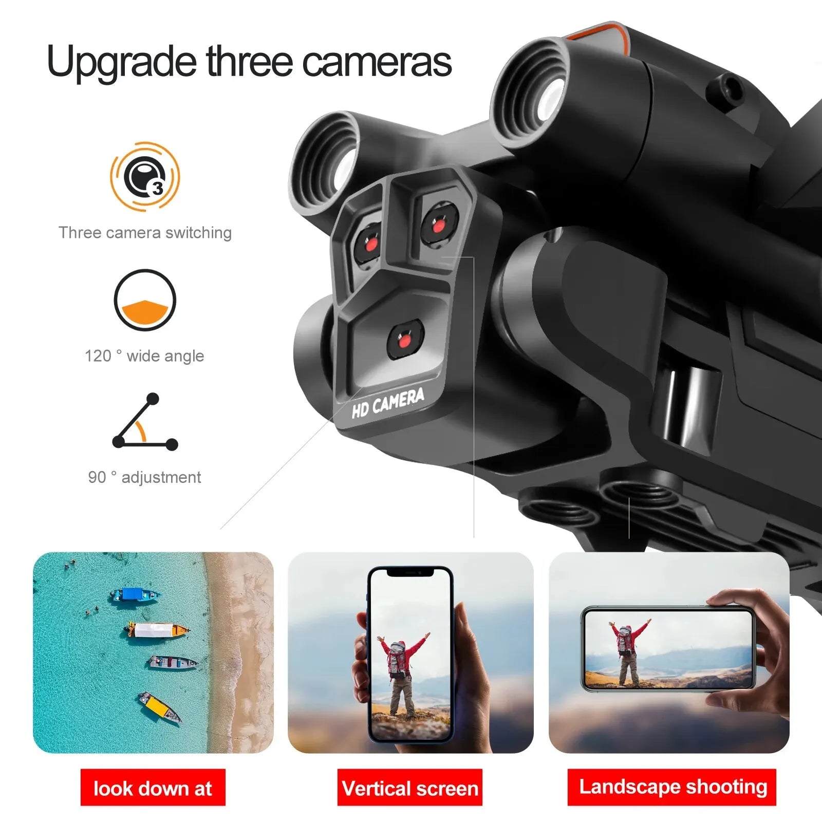 S92 Drone - HD 4K Camera Drone with High Grip, Foldable, Mini RC, WiFi, Aerial Photography, Four-wheel Vehicle, Toys, Helicopter Camera 14 S92 Drone, three camera switching 120 wide angle hd 90 adjustment look down at
