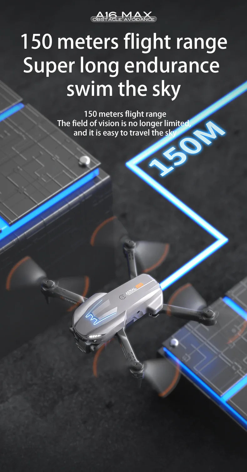 A16 MAX Drones - Professional ESC HD Triple Camera-360° Obstacle Avoidance-Optical Stream Positioning Quadcopter 19 A16 MAX Drone, 8816 acle nbbare 150 meters flight range