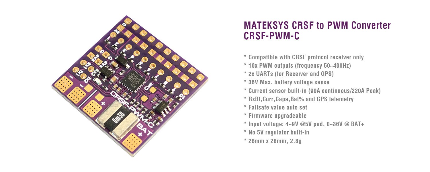 Compatible with CRSF protocol receiver only 1Ox PWM outputs (frequency 50-