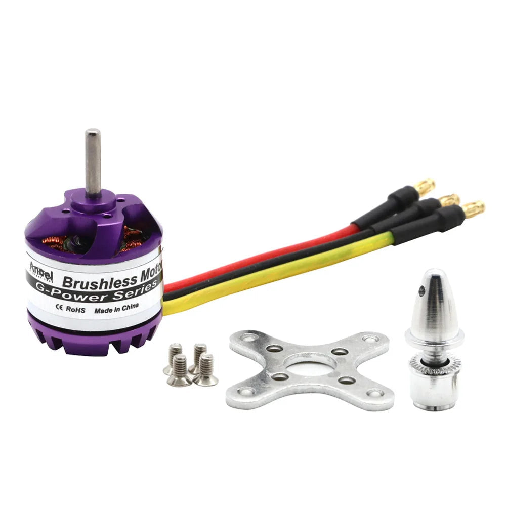 D2830 28 × 30 mm Brushless Motor, G-Power Series brushless motor, 28x30mm, 3.17mm shaft, for RC multicopters/drones, includes mounting plate and screws.