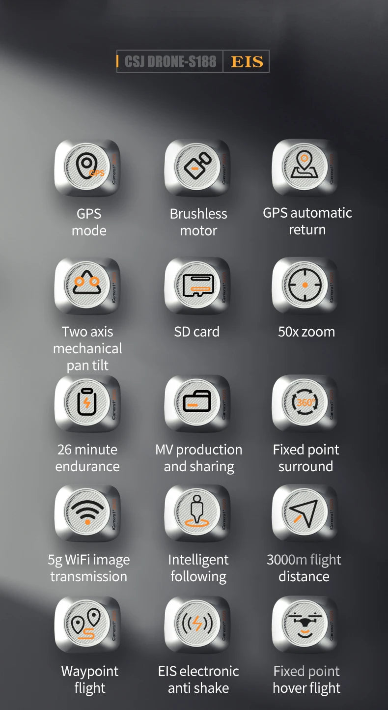 S188 Drone - Professional GPS 4K HD Drone True EIS 2-Axis Gimbal Drones 6K HD Camera Drones 5G FPV RC 1.5KM Brushless Motor Quadcopter Toys Professional Camera Drone 16 S188 Drone, CSJ DRONE-S188 EIS 2os GPS Brushless GPS automatic