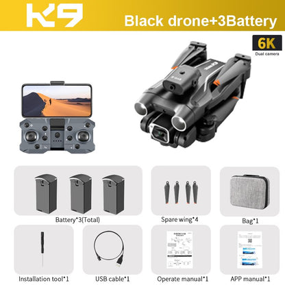 K9 RC Drone, KD Black drone+3Battery 6K Dual camera Battery