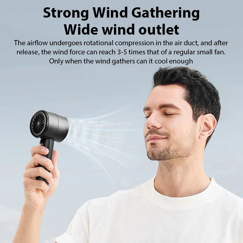 Portable Handheld Turbo Fan Air Cooler LED Display USB Rechargeable High-Speed Mini Electric Fan Quiet Cooling for Outdoor