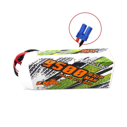 CNHL Lipo 6S 22.2V 9500mAh Battery For FPV Drone - 90C With EC5 Plug For RC Cars Parts Boats Vehicle Tank Helicopter Airplane Jet Edf Speedrun