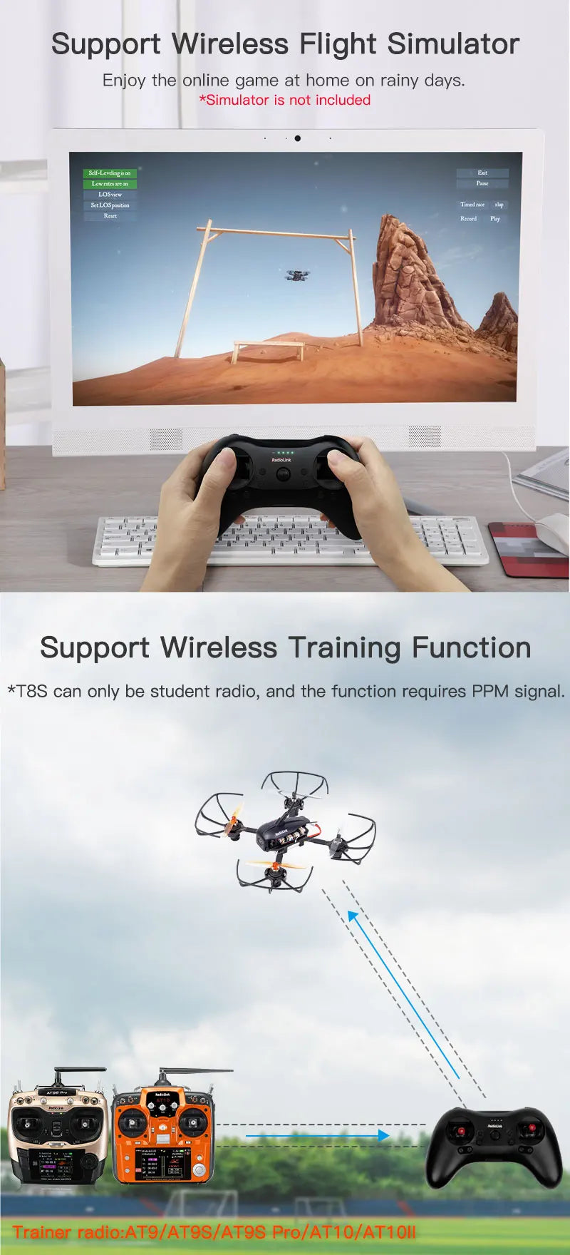 Radiolink T8S, Wireless Flight Simulator is not included . the function requires a PPM signal