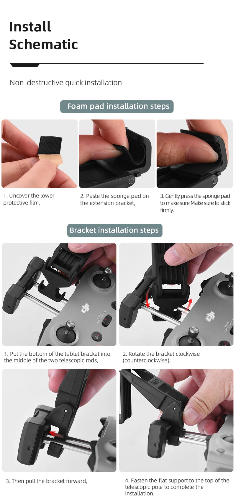 Tablet Holder, sponge pad protective film , the extension bracket; to make sure Stick firmly: Bracke