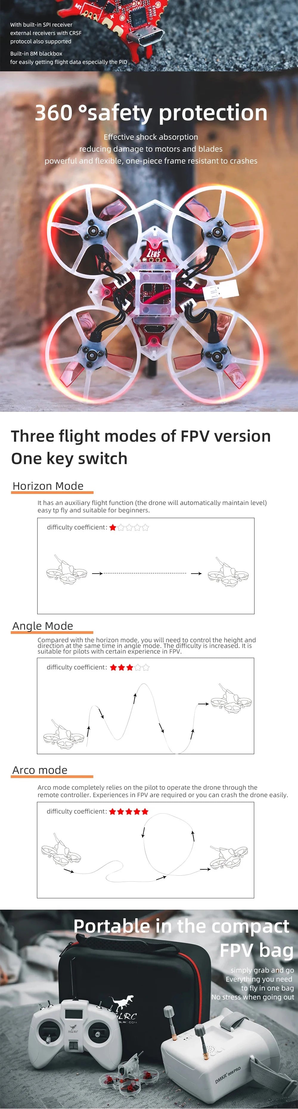 HGLRC Petrel 65 Whoop - 1S Brushless Indoor FPV Drone RTF Version For RC Quadcopter Racing Freestyle Drone Very Suitable Beginner 8 HGLRC Petrel 65 Whoop - 1S Brushless Indoor FPV, HGLRC Petrel 65 Whoop, built-in SPI receiver external receivers with CRSF protocol also supported Built-in