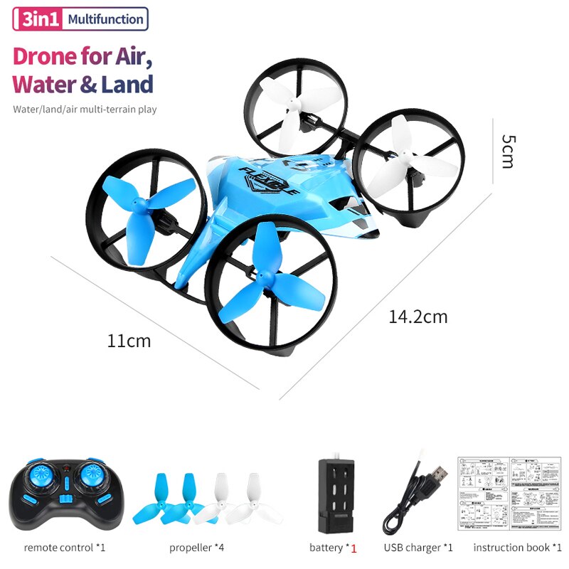 JJRC H113 RC Toys 3in1 Mini Tumbling Drone Waterproof Remote Control Boat Drone For Children Car Plane Water, Land and Air Toy