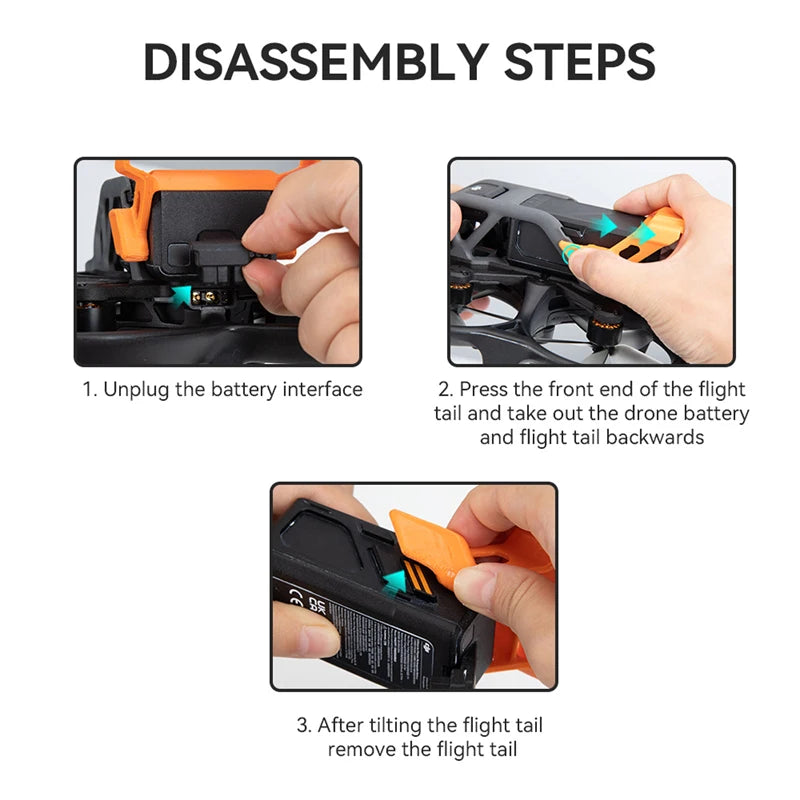 Flight Tail for DJI Avata - Quick-Release Battery Holder Flying Protective Cover Base Mount For Avata Drone Accessories 12 Flight Tail for DJI Avata, DISASSEMBLY STEPS Unplug the battery interface 2. Press the front end