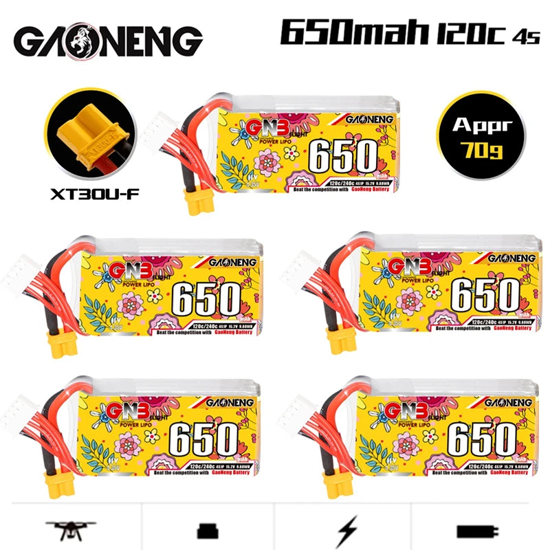 GNB 4S HV 15.2V 650mAh 120C/240C بطارية ليبو بدون طيار XT30 التوصيل