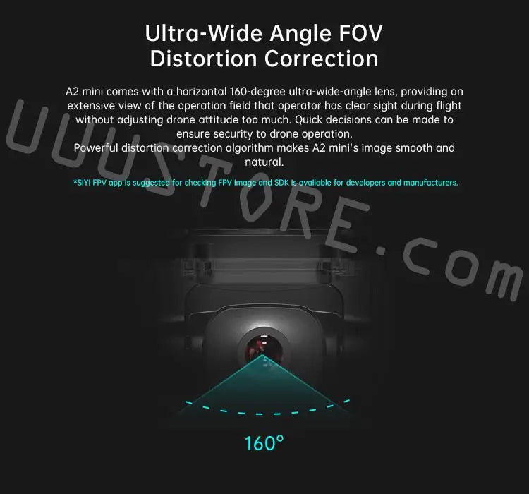 SIYI A2 mini Ultra Wide Angle FPV Gimbal Single Axis Tilt with160 degree FOV 1080p Starlight Camera Sensor IP67 Waterproof 9 A2 mini comes with a horizontal 160-degree ultra-wide-angle lens .