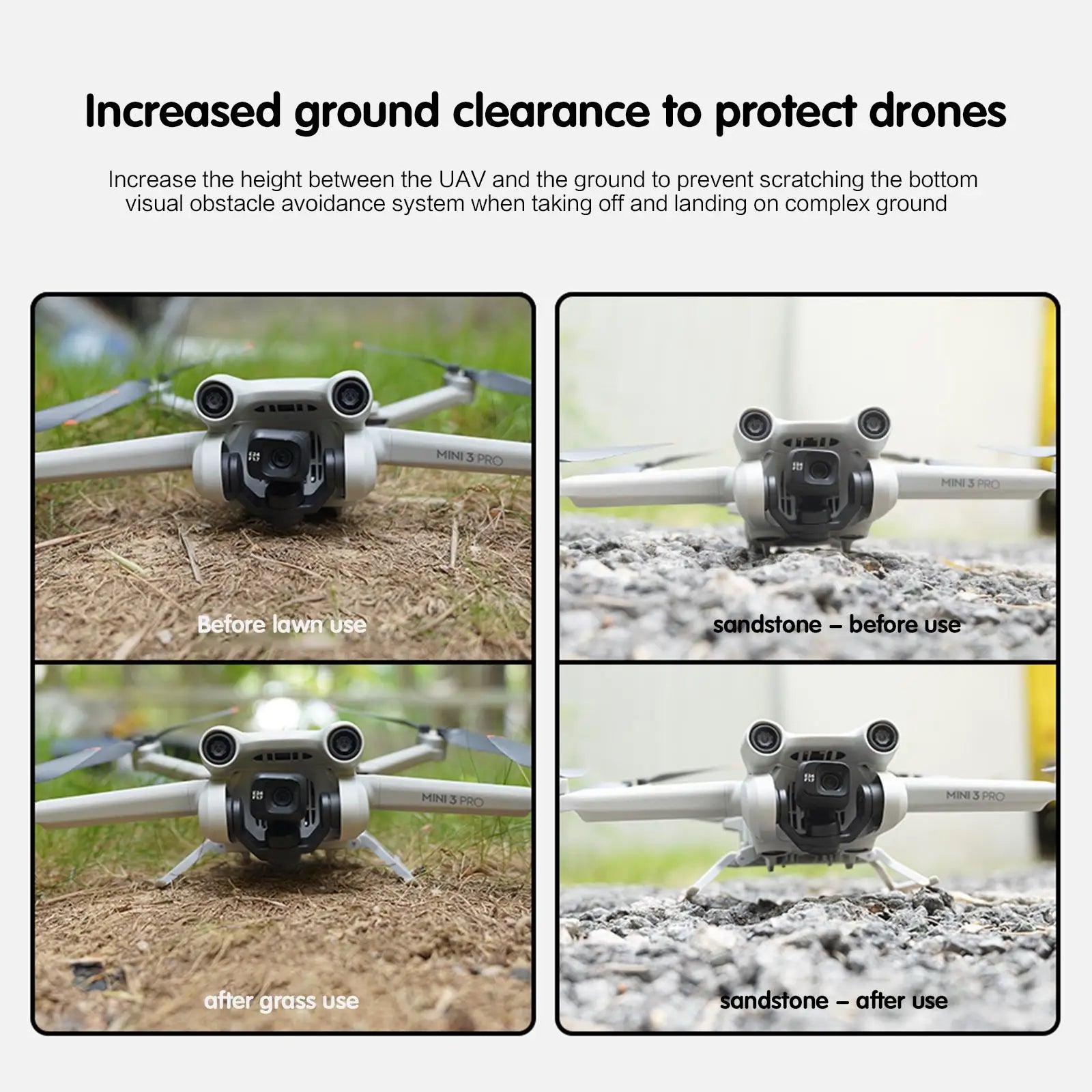 increased ground clearance to protect drones Increase the height between the drone and the ground to prevent scratch