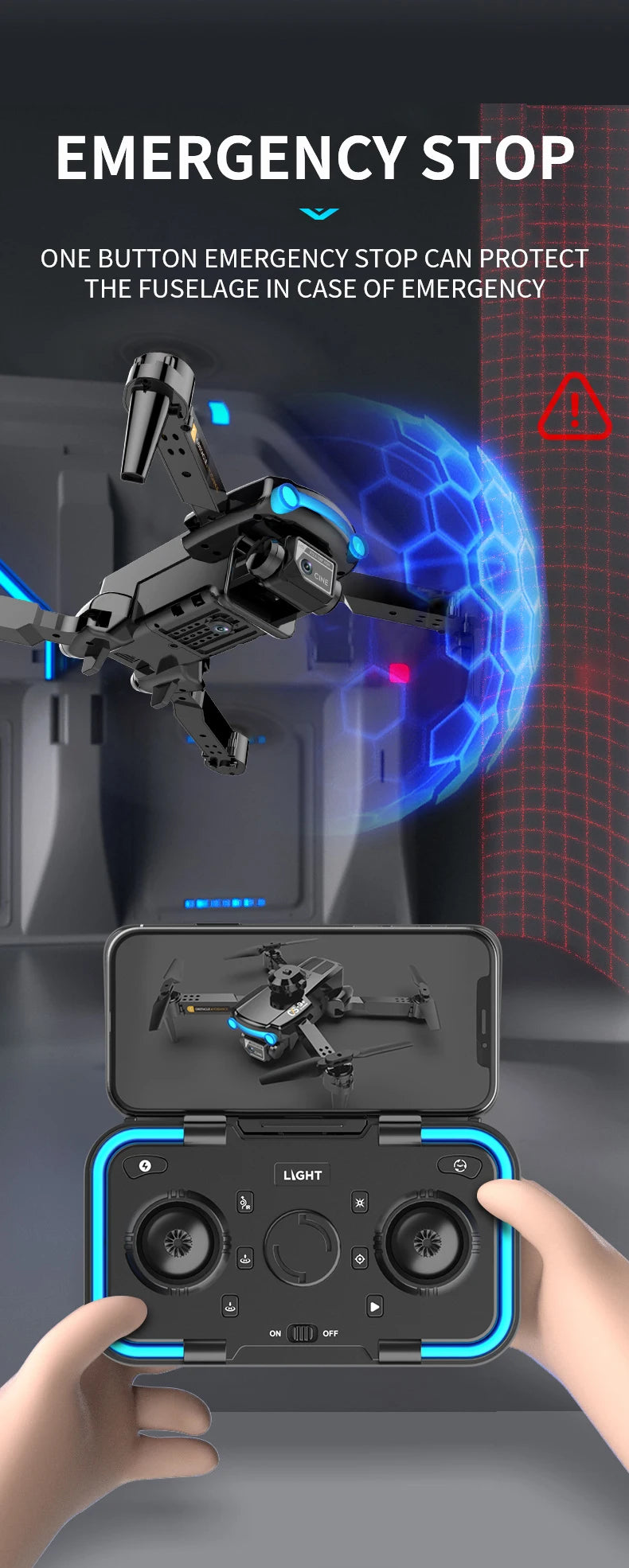 CS9 Drone - 4K Dual Optical Flow Drone WIFI FPV 2.4GHz Height Keeping Obstacle Avoidance Four Axis Foldable RC Quadcopter Aircraft Toy 30 CS9 Drone, emergency stop one button emergency stop can protect the fuselage in case of