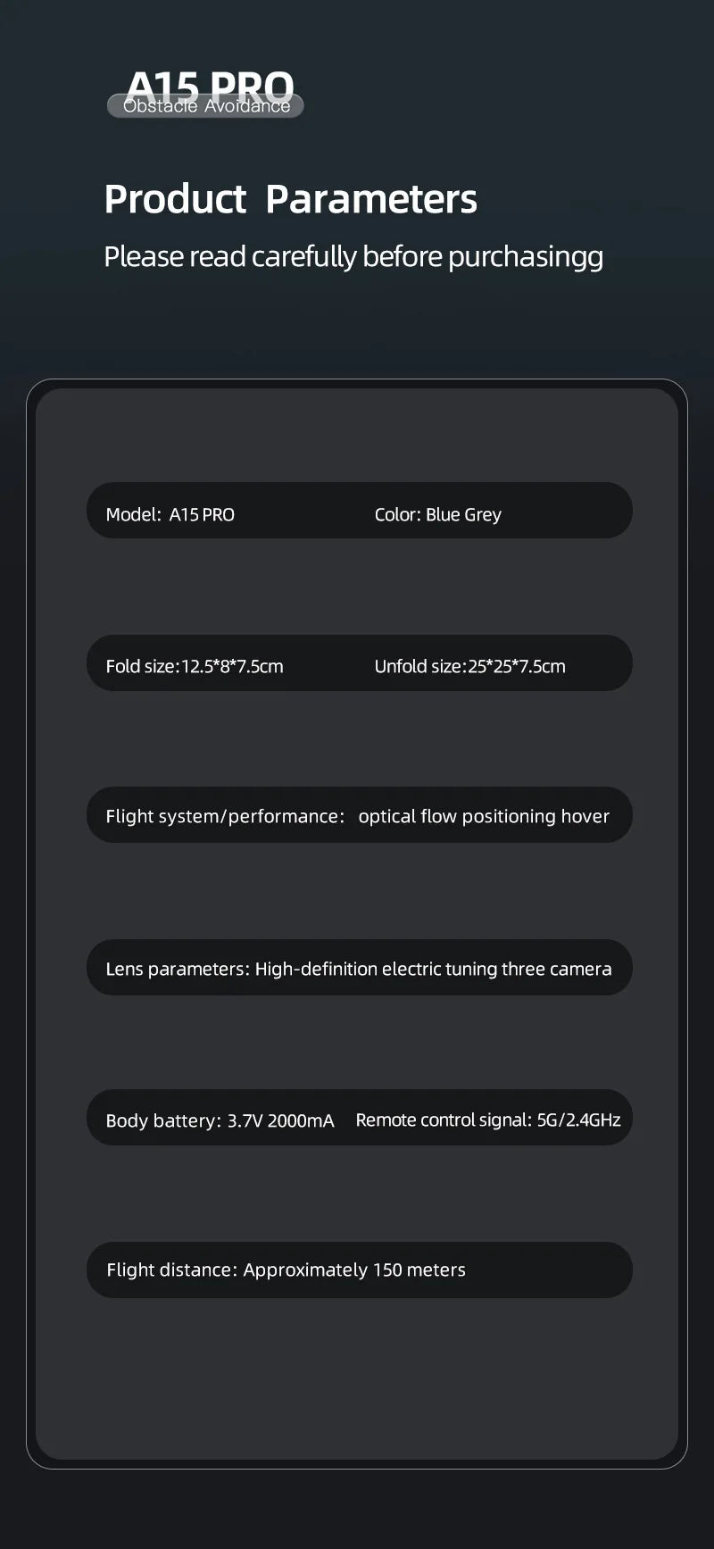 A15 Drone, a15 pro color: blue fold size:12.5*8