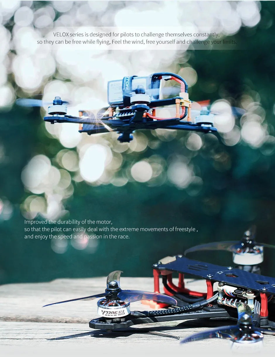 T-Motor Velox V2207 V2 - 1750KV 1950KV 5-6S / 2550KV 4S Brushless Motor for FPV Racing Drone Quadcopter Freestyle RC Parts 10 T-Motor, VELOX series is designed for pilots to challenge themselves constantly; so they can be