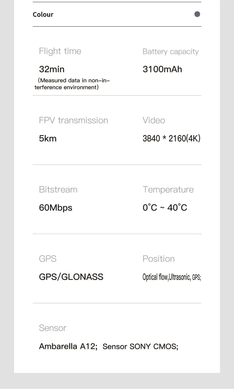 C-FLY Arno SE MAX Drone, colour flight time Battery capacity 32min 31OOmAh (Measured data in non