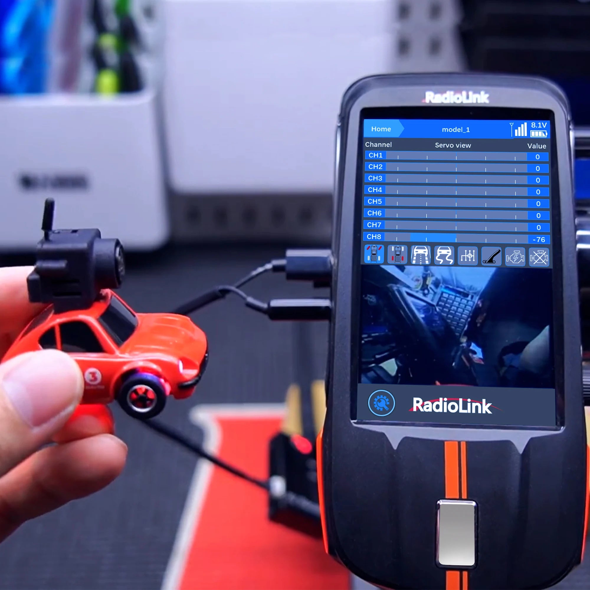 EWRF 800TVL Micro Camera with OSD - 5.8G 48CH 200mW FOV170 CMOS AIO FPV Camera for Radiolink F121 Mini Racing Drone Quadcopter 22 EWRF 800TVL Micro Camera, Idbuk 8.1V Home model_1 Channel Servo view Value CH1