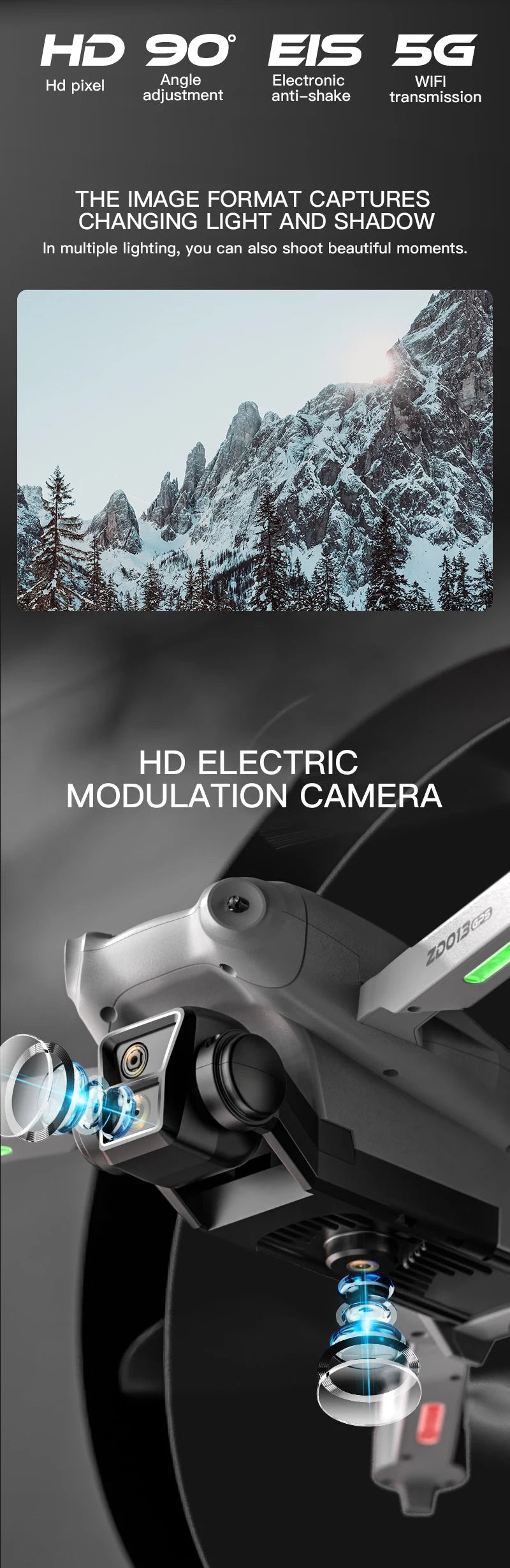 Capture stunning 1080P HD footage with our ZD013 Drone, featuring electronic image stabilization and GPS following capabilities.