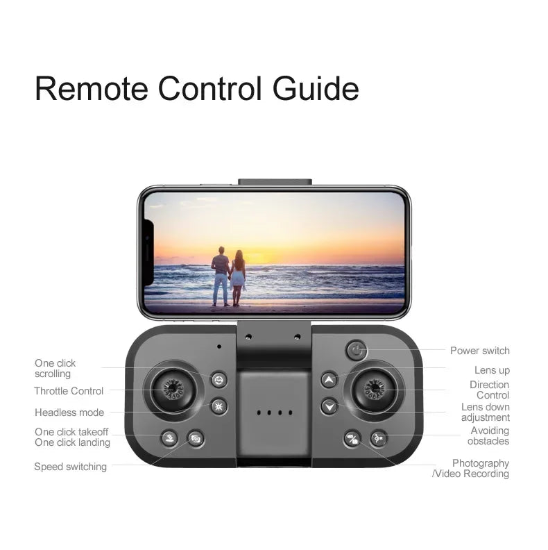 S8 Air  Drone, remote control guide power switch one click scrolling lens up direction throttle control