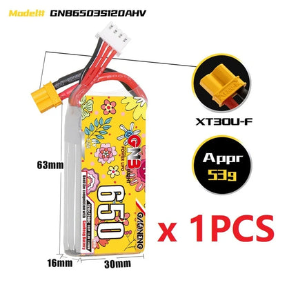 Lithium-ion batteries with XT30 plug in various capacities (2S to 8S) for electric vehicles.